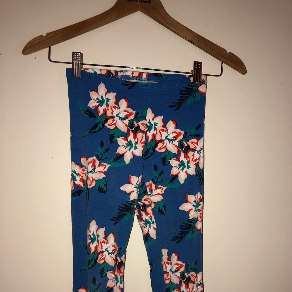 Orange floral and blue leggings